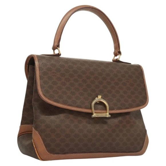 CELINE Macadam Canvas Hand Bag PVC Leather Brown Gold Auth - Picture 1 of 16